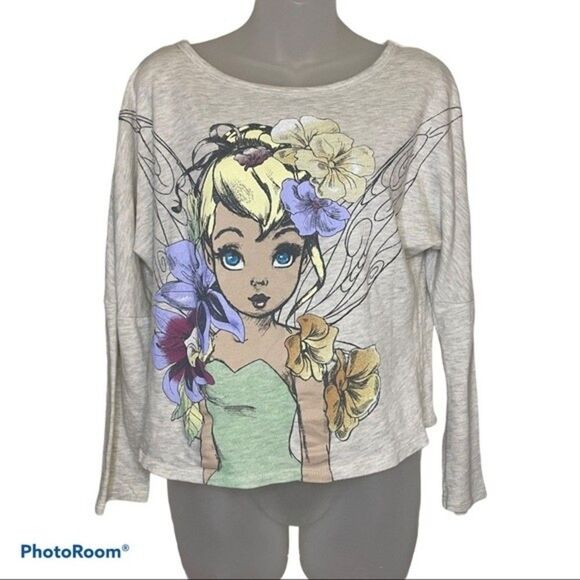 Disney Tink Graphic Long Sleeve Sweater Crop Top Size Large - Picture 1 of 3